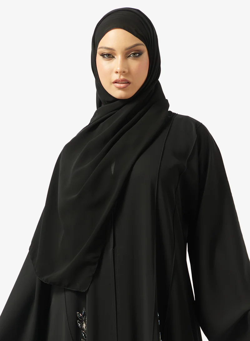hayas closet  Black Embellished Abaya With Sheila for Women | Best Price UAE